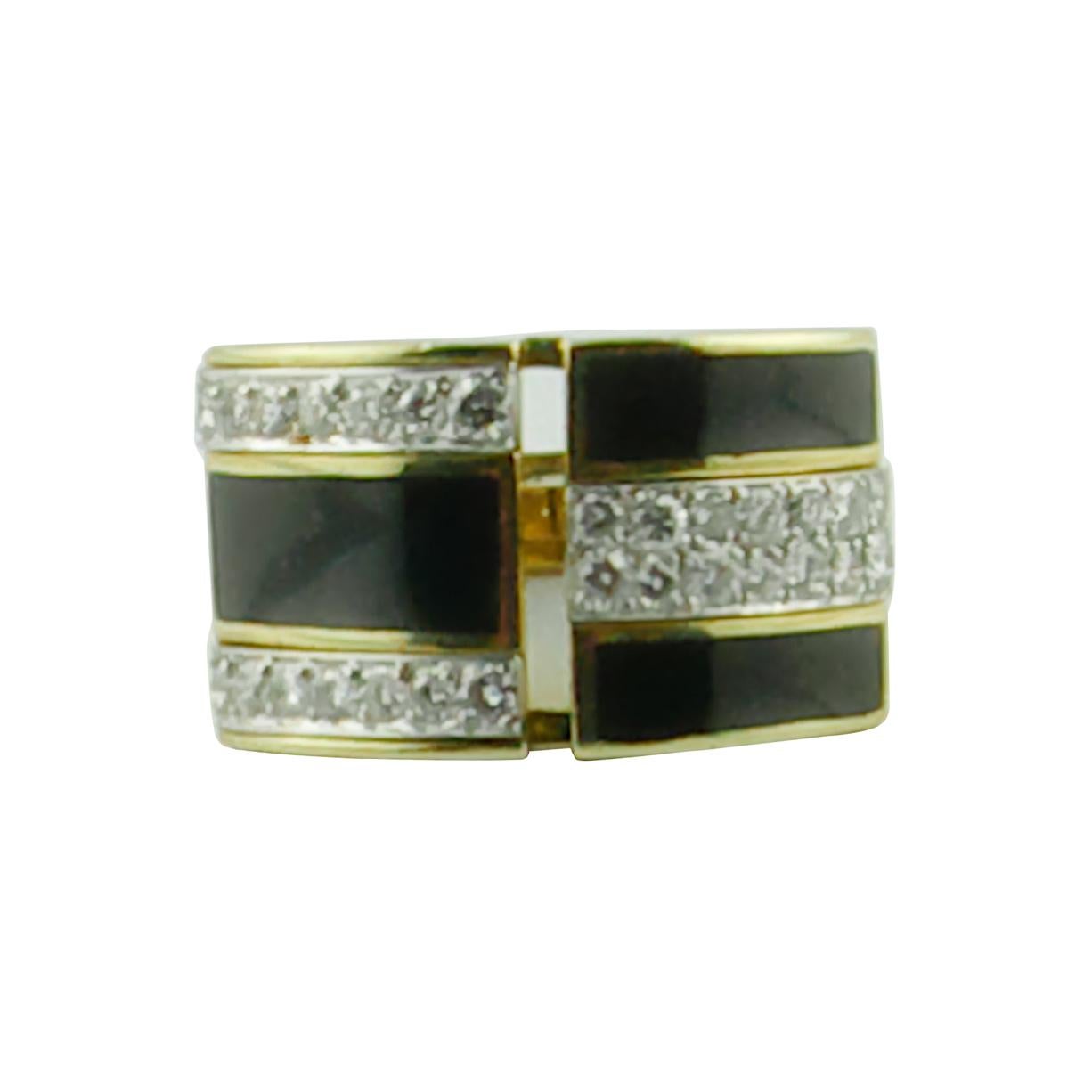 1970s Black Enamel Diamond Gold Ring