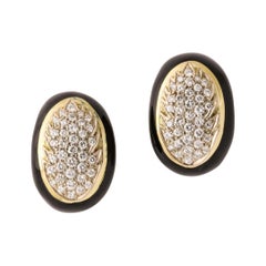 1970
s Black Enamel with Diamonds in a Gold Flame Motif Earclips