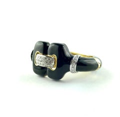 1970s Black Enamel, Yellow Gold, Platinum and Diamond Bangle