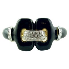 1970s Black Enamel, Yellow Gold, Platinum and Diamond Bangle