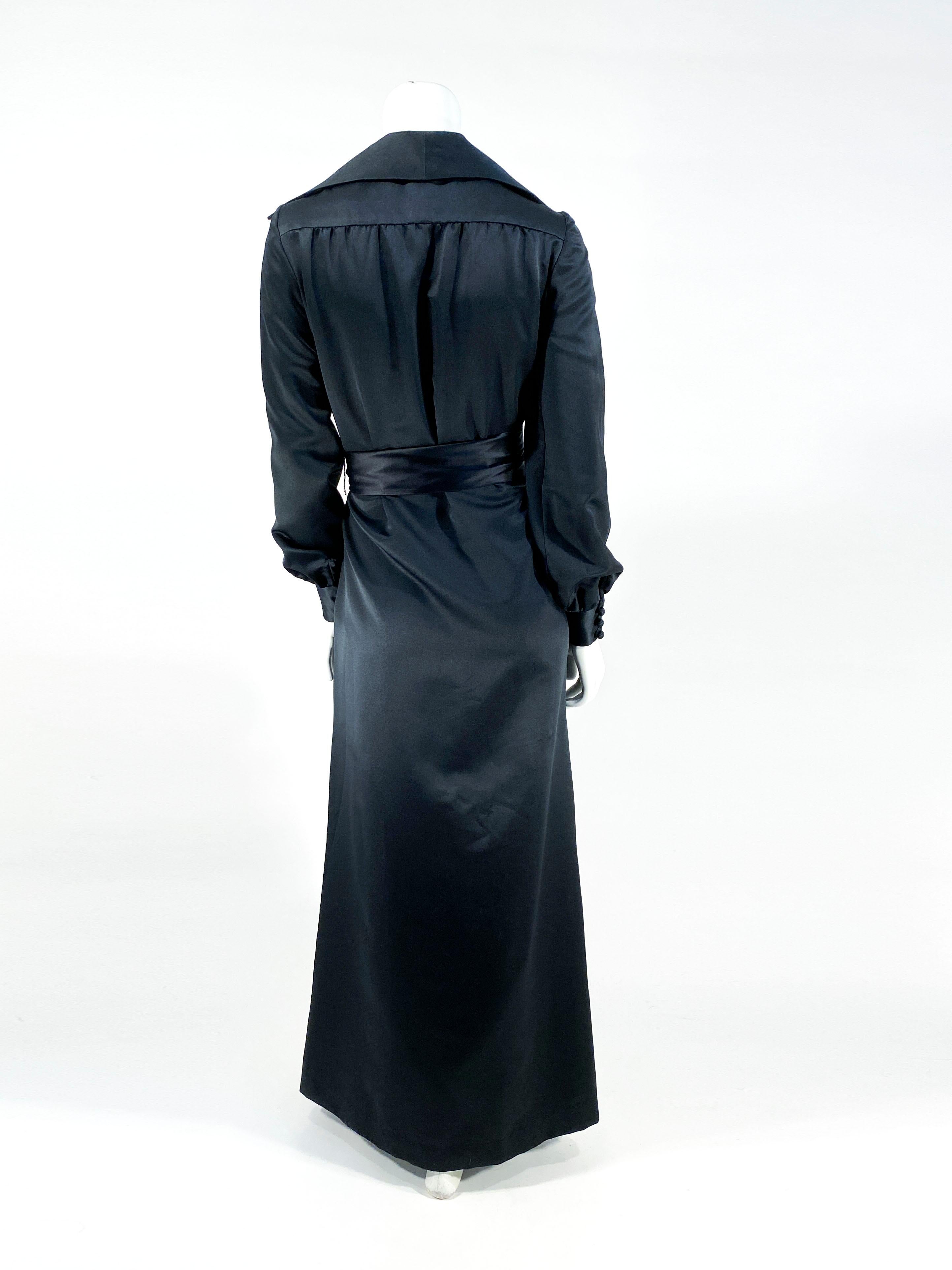 1970s Black Estevez Satin Dress Coat 1