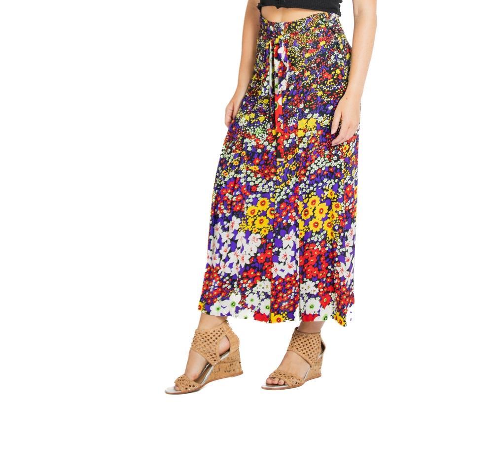 1970S Black & Floral Silk Bergdorf Goodman Skirt In Excellent Condition For Sale In New York, NY