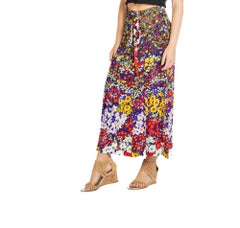 1970S Black & Floral Silk Bergdorf Goodman Skirt