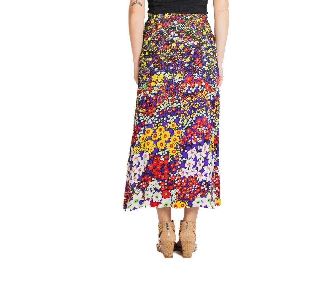 1970S Black & Floral Silk Bergdorf Goodman Skirt For Sale 1