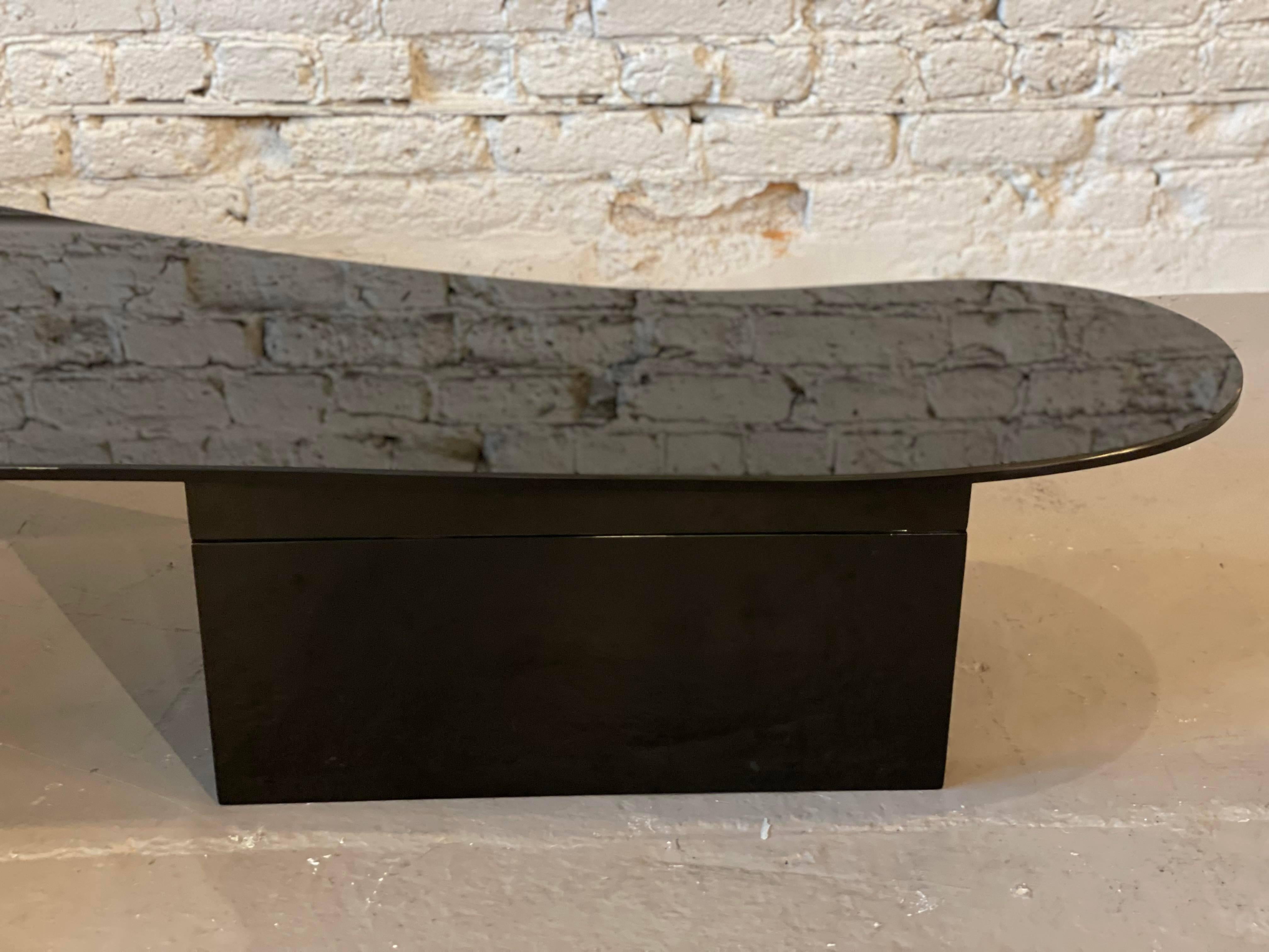 Post-Modern 1970s Black Glass Custom Biomorphic Kidney Shape Coffee Table