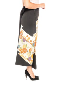 1970S Black Gold Embroidered Wrap Skirt Made From Hand Painted Japanese Kimono