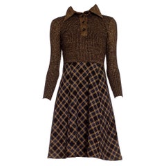 1970S Black & Gold Poly/Lurex Double Knit Long Sleeved Mini Dress