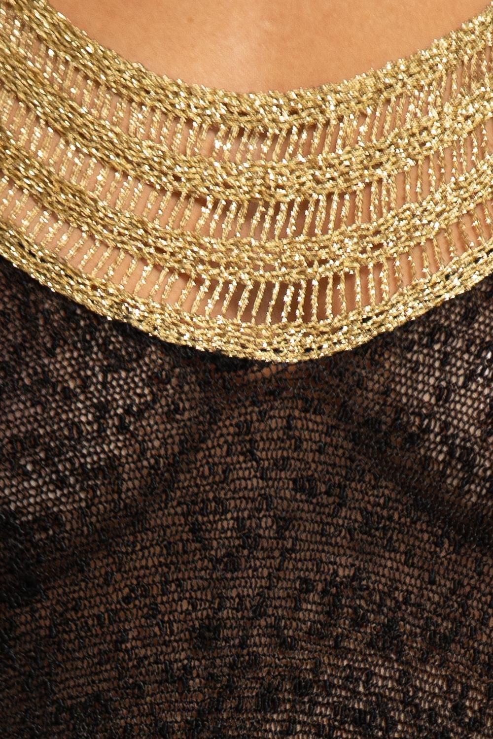 1970S Black & Gold Rayon Blend Knit Slinky Long Sleeved Dress For Sale 6