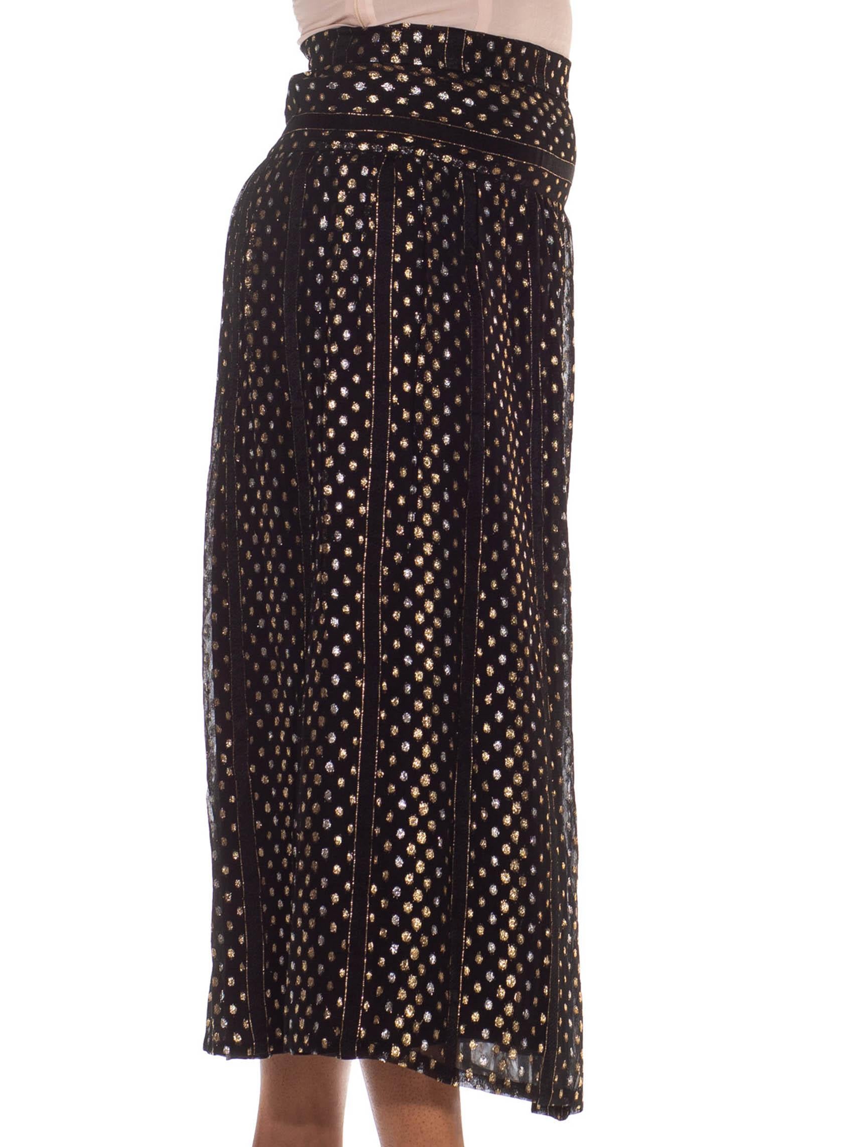 1970S Black & Gold Silk Blend Lurex Hand Finished Couture Skirt In Excellent Condition For Sale In New York, NY