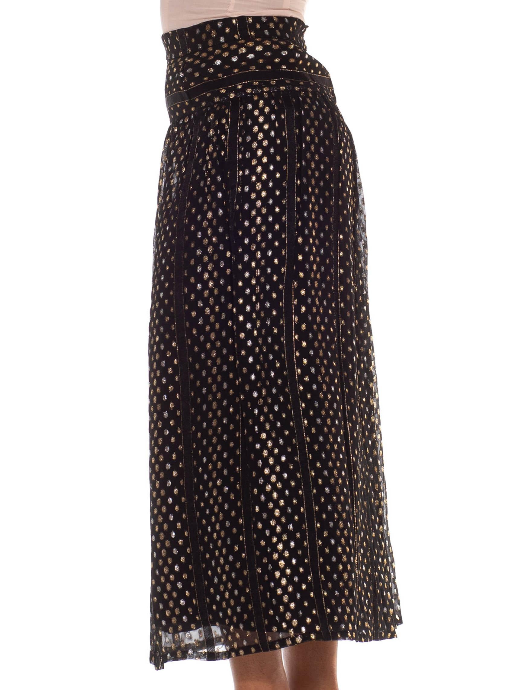 Women's 1970S Black & Gold Silk Blend Lurex Hand Finished Couture Skirt For Sale