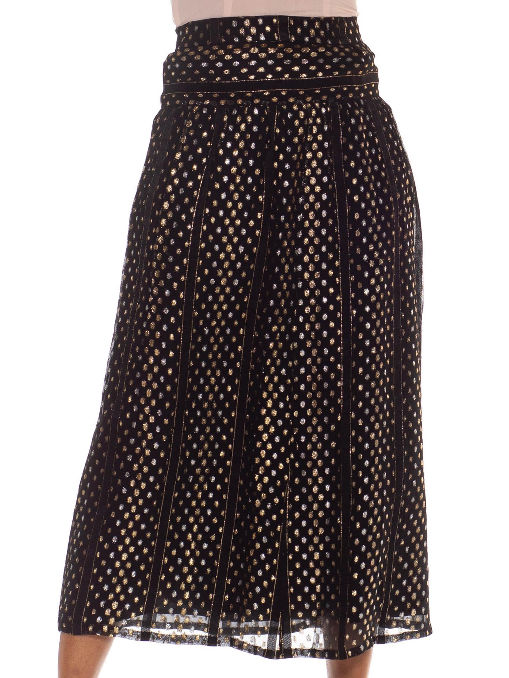 1970S Black & Gold Silk Blend Lurex Hand Finished Couture Skirt For Sale 2