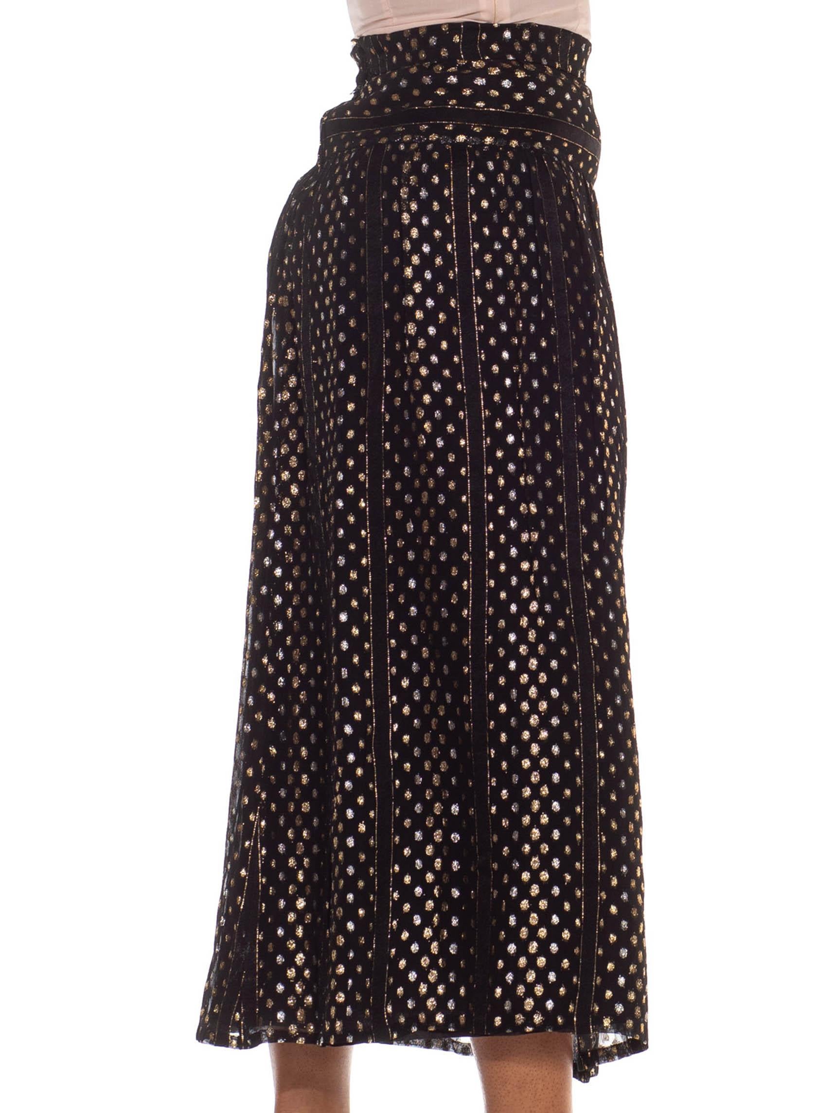 1970S Black & Gold Silk Blend Lurex Hand Finished Couture Skirt For Sale 4