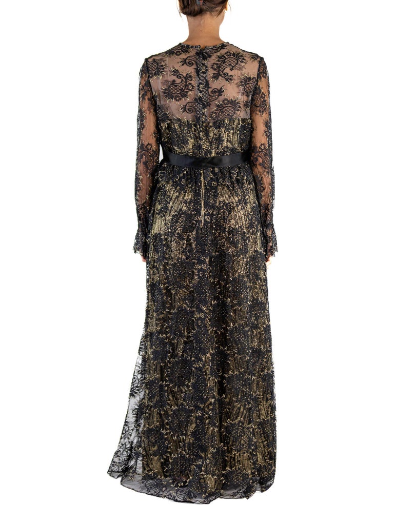 gold dress with black lace overlay Victorian Black Lace Dress - Elegant Silhouette