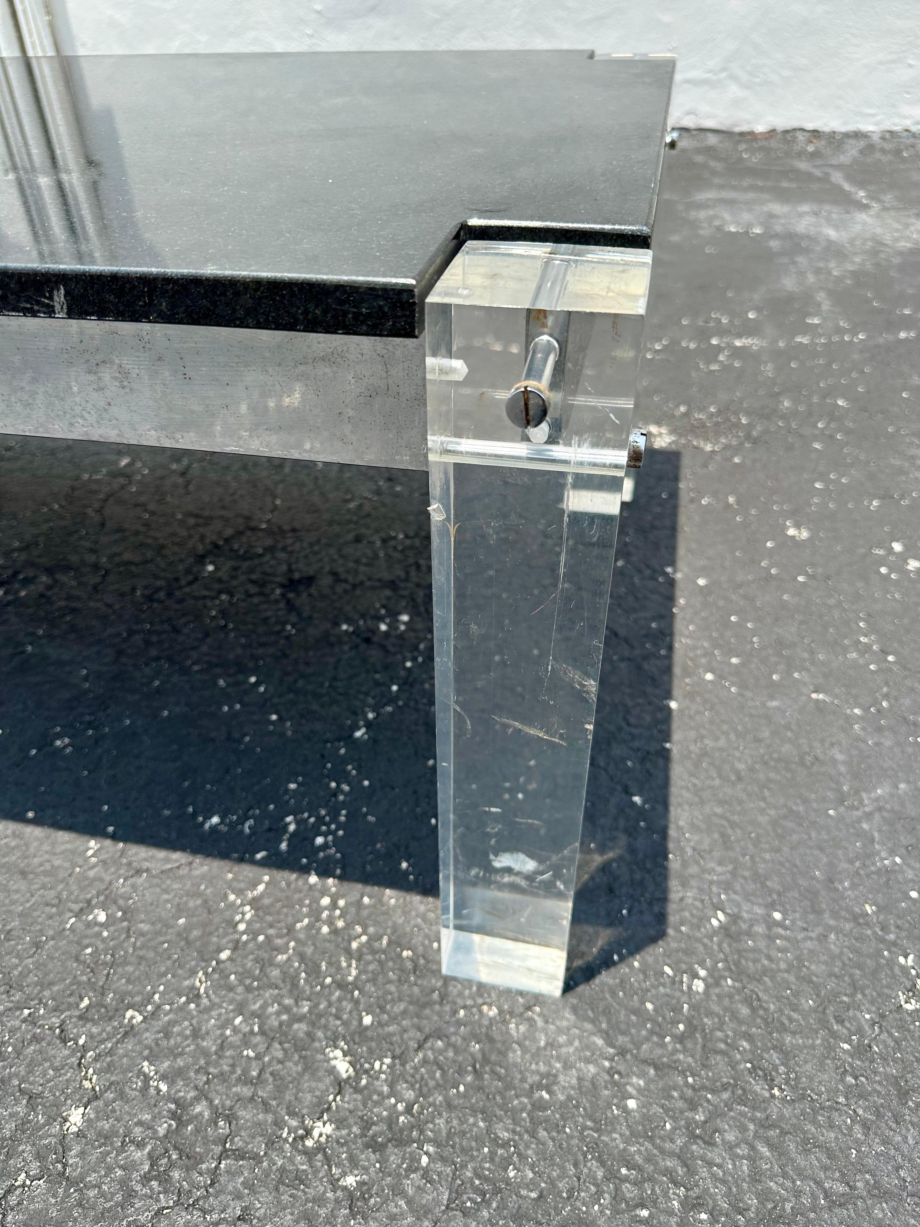 1970s Black Granite Stone Lucite Floating Table For Sale 4