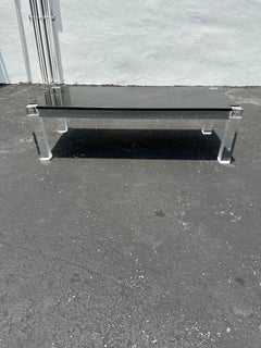 1970s Black Granite Stone Lucite Floating Table