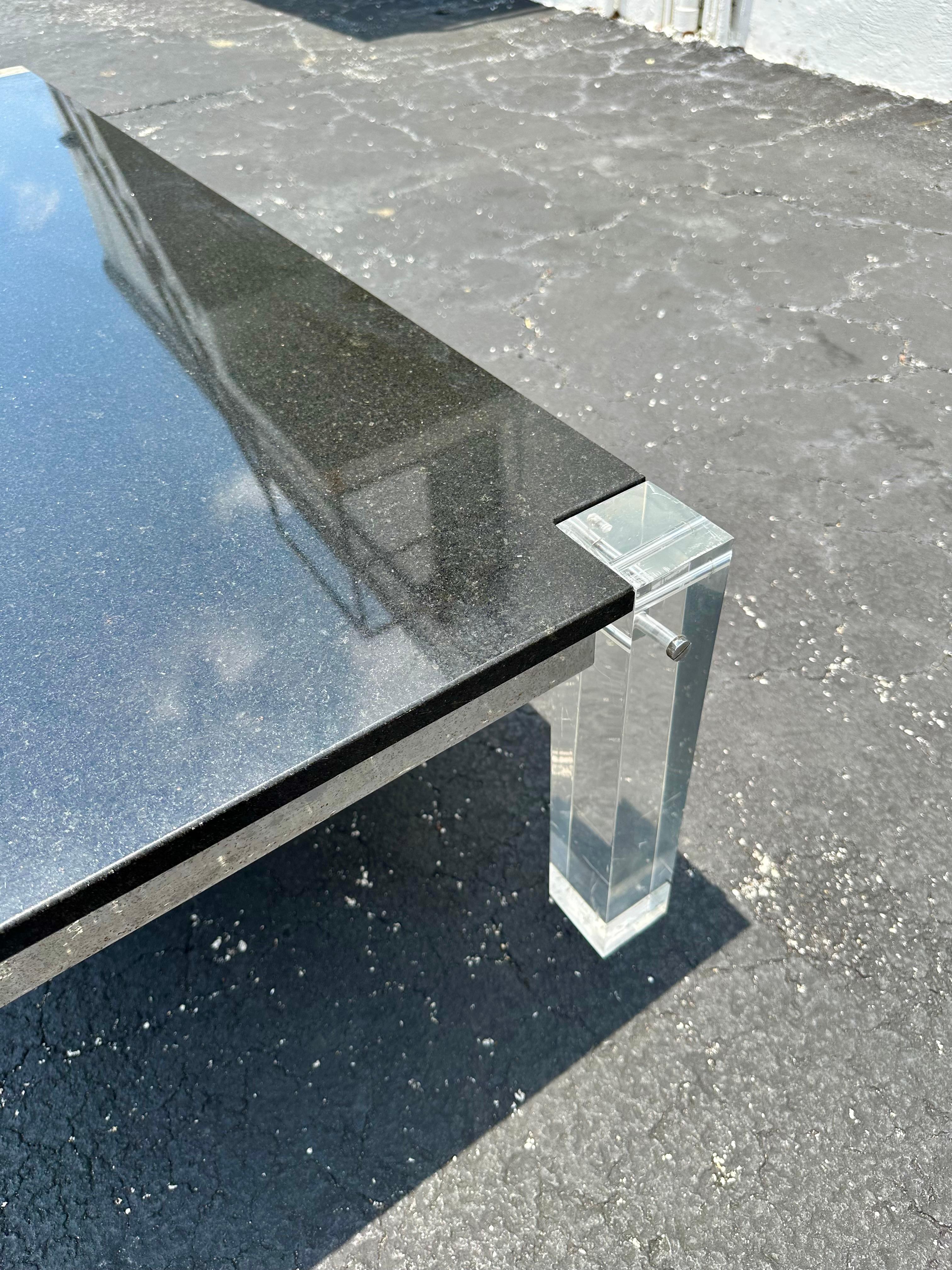 1970s Black Granite Stone Lucite Floating Table For Sale 2