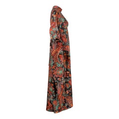 1970s Black Green and Orange Paisley Print Kaftan