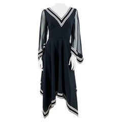 1970s Black Handkerchief Hemmed Dress
