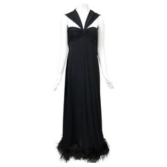 1970s Black Jersey Gown with Marabou