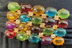 1970s Black Jersey Jeweled Rhinestone Belt Long Sleeve Vintage 70s Dress LBD