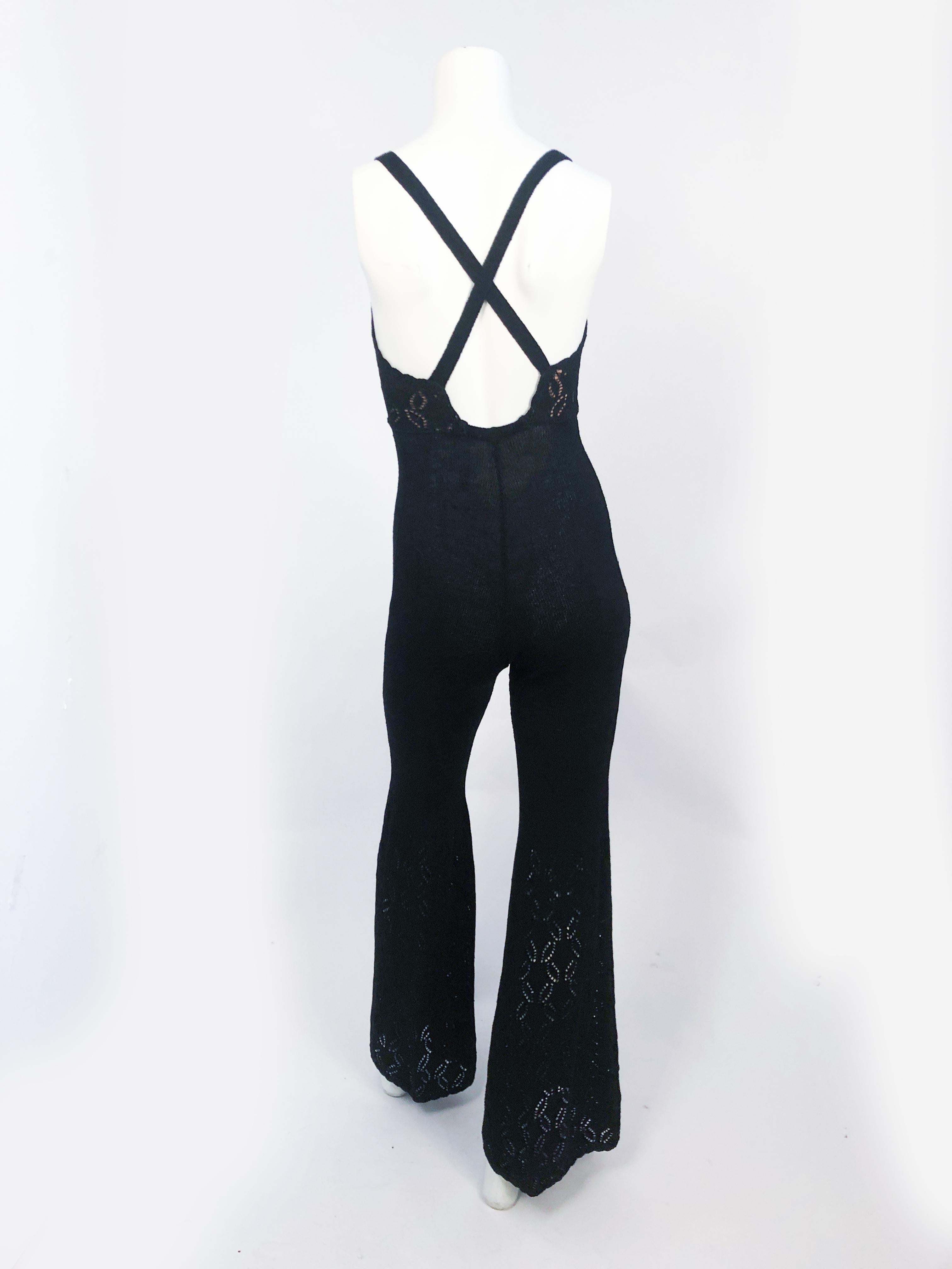 1970s Black Knit Jumpsuit  1