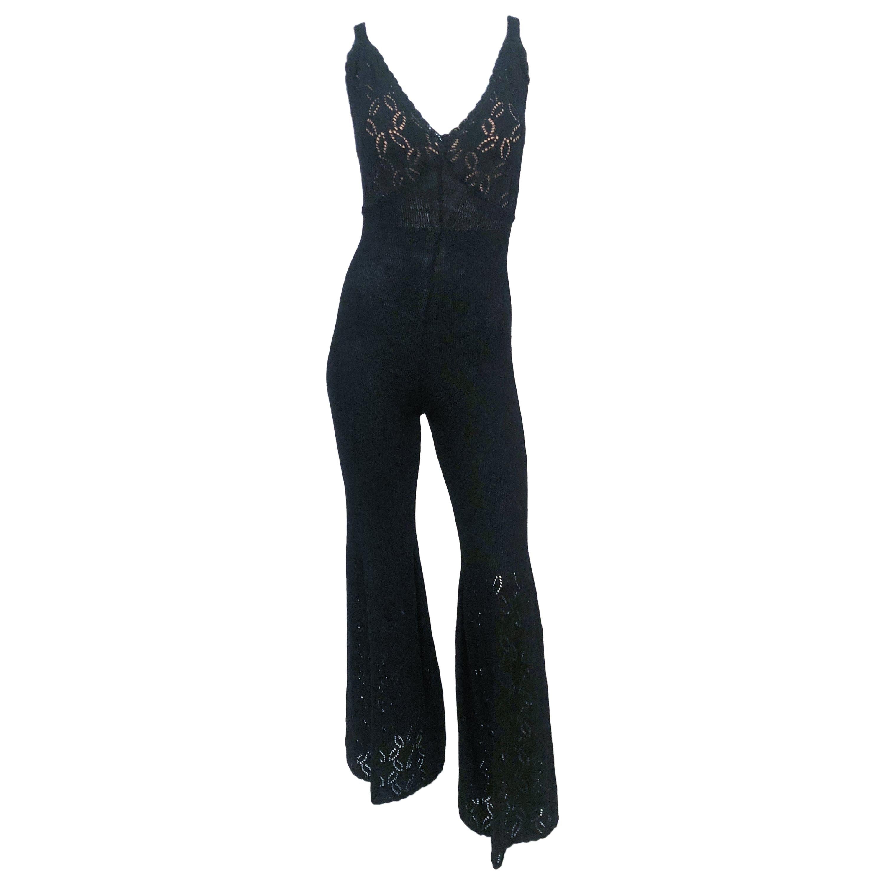 1970s Black Knit Jumpsuit 