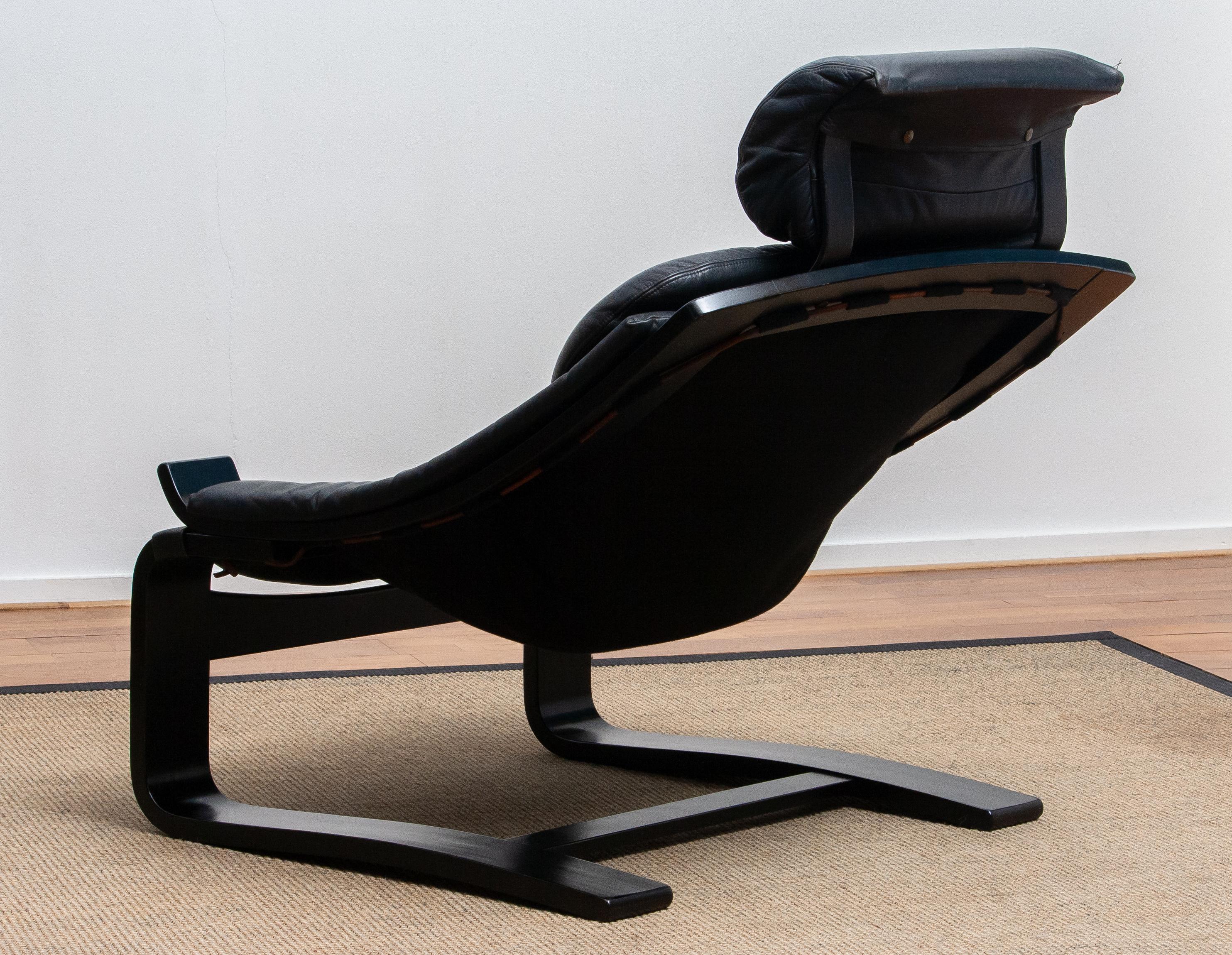 Scandinavian Modern 1970s, Black 'Kroken' Lounge Chair By Ake Fribytter for Nelo Sweden In Leather.