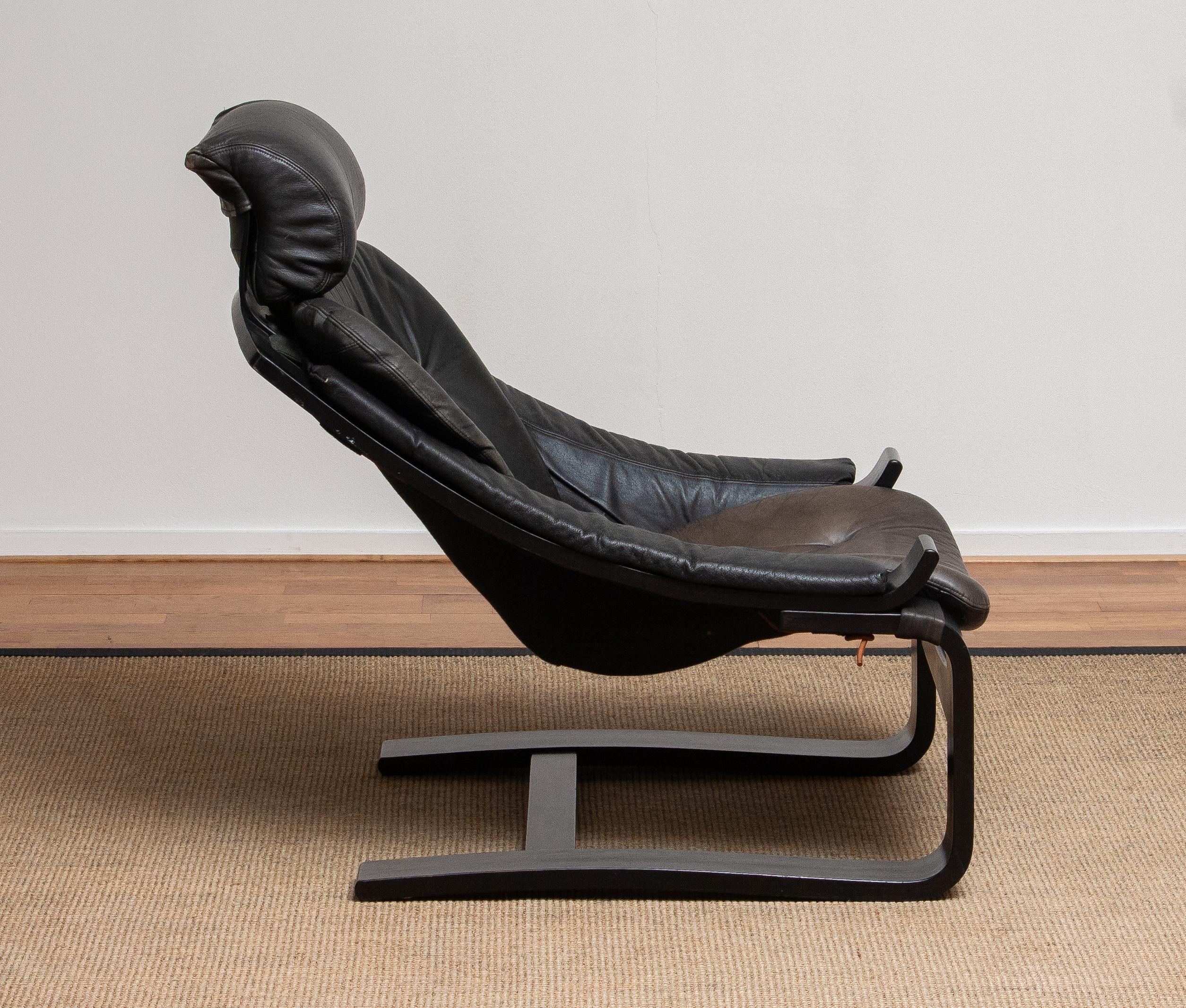 Swedish 1970s, Black Kroken Lounge Chair by Age Fribytter for Nelo Sweden in Leather