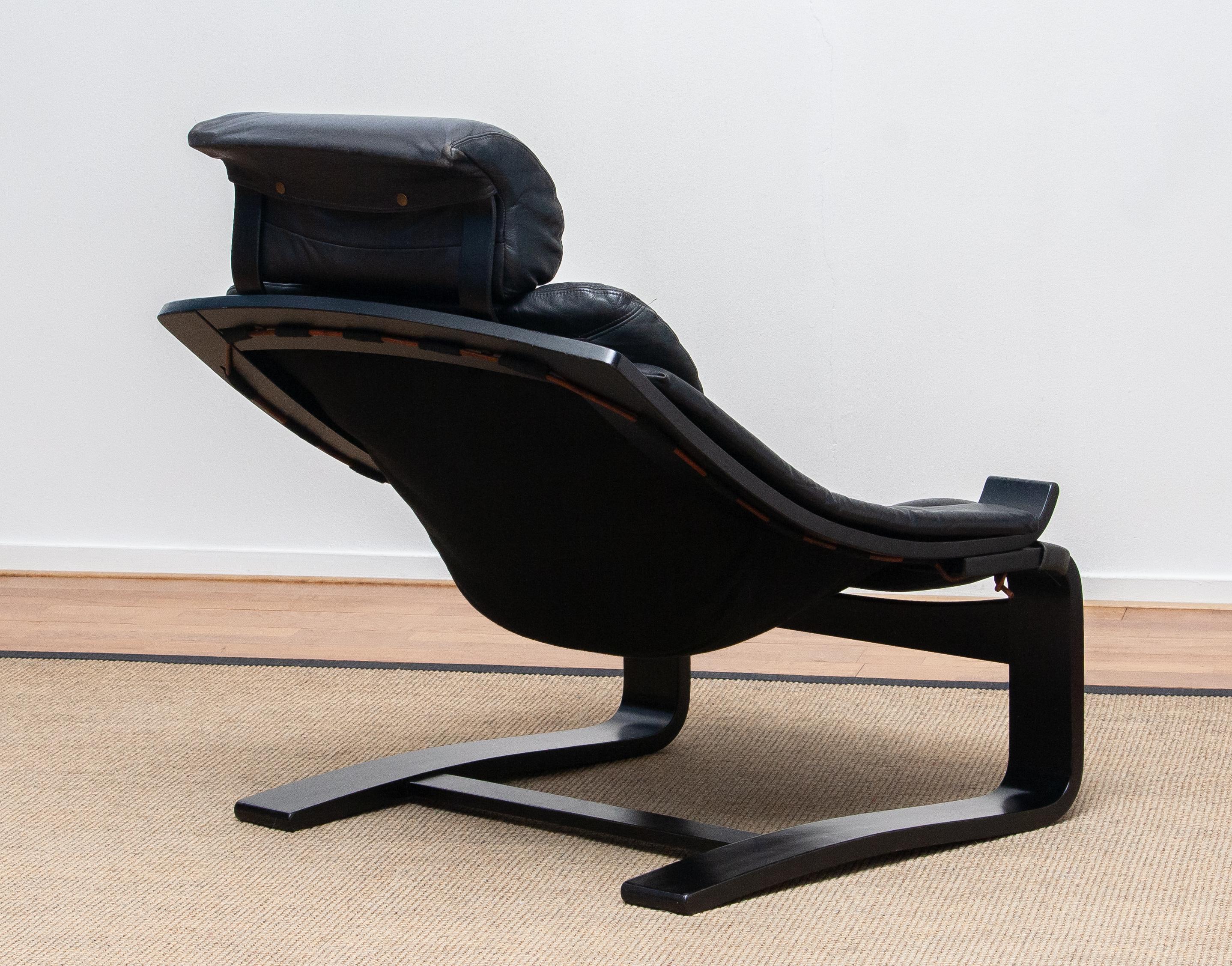 Swedish 1970s, Black 'Kroken' Lounge Chair By Ake Fribytter for Nelo Sweden In Leather.