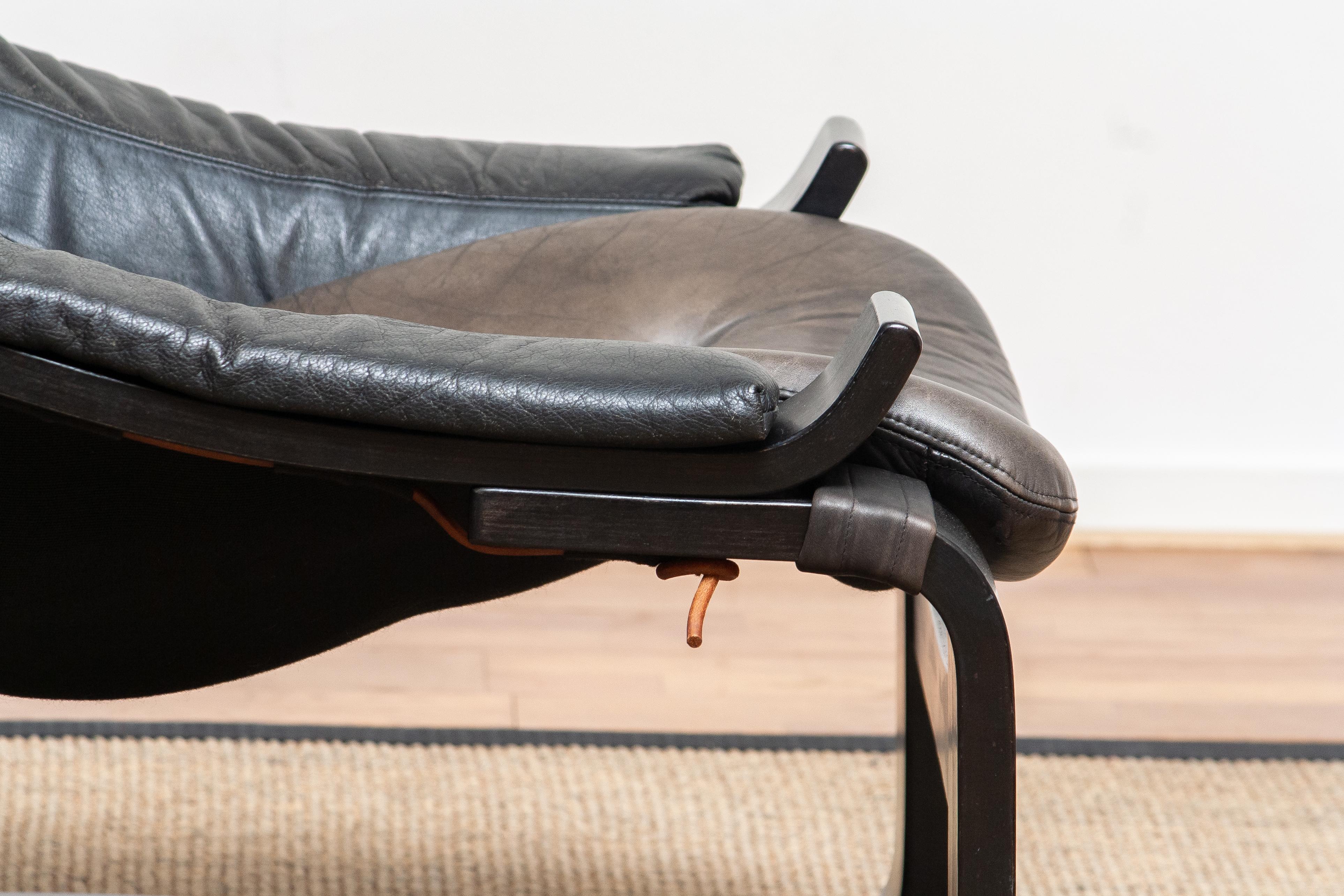1970s, Black Kroken Lounge Chair by Age Fribytter for Nelo Sweden in Leather In Good Condition In Silvolde, Gelderland