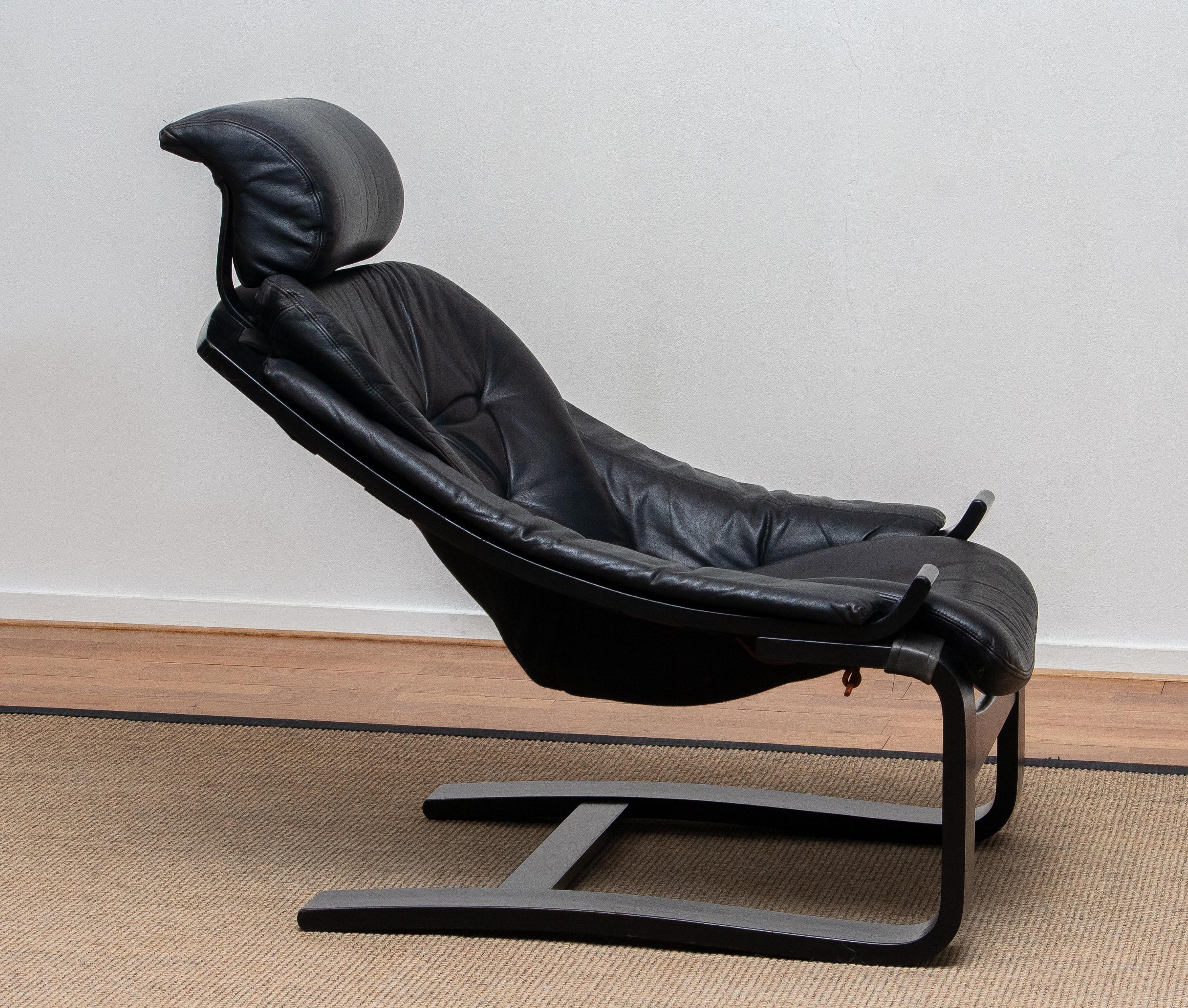 Late 20th Century 1970s, Black 'Kroken' Lounge Chair By Ake Fribytter for Nelo Sweden In Leather.