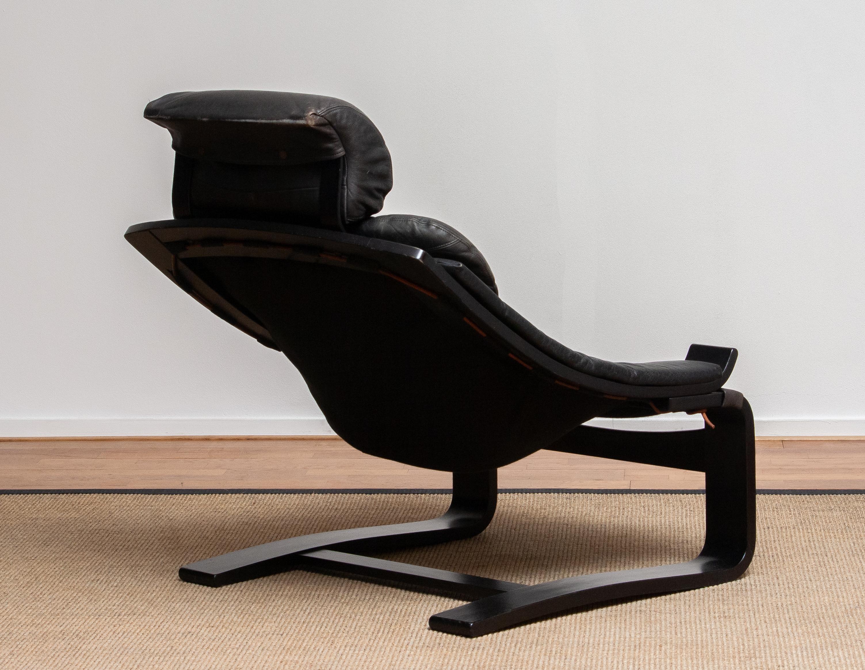 1970s, Black Kroken Lounge Chair by Age Fribytter for Nelo Sweden in Leather 1