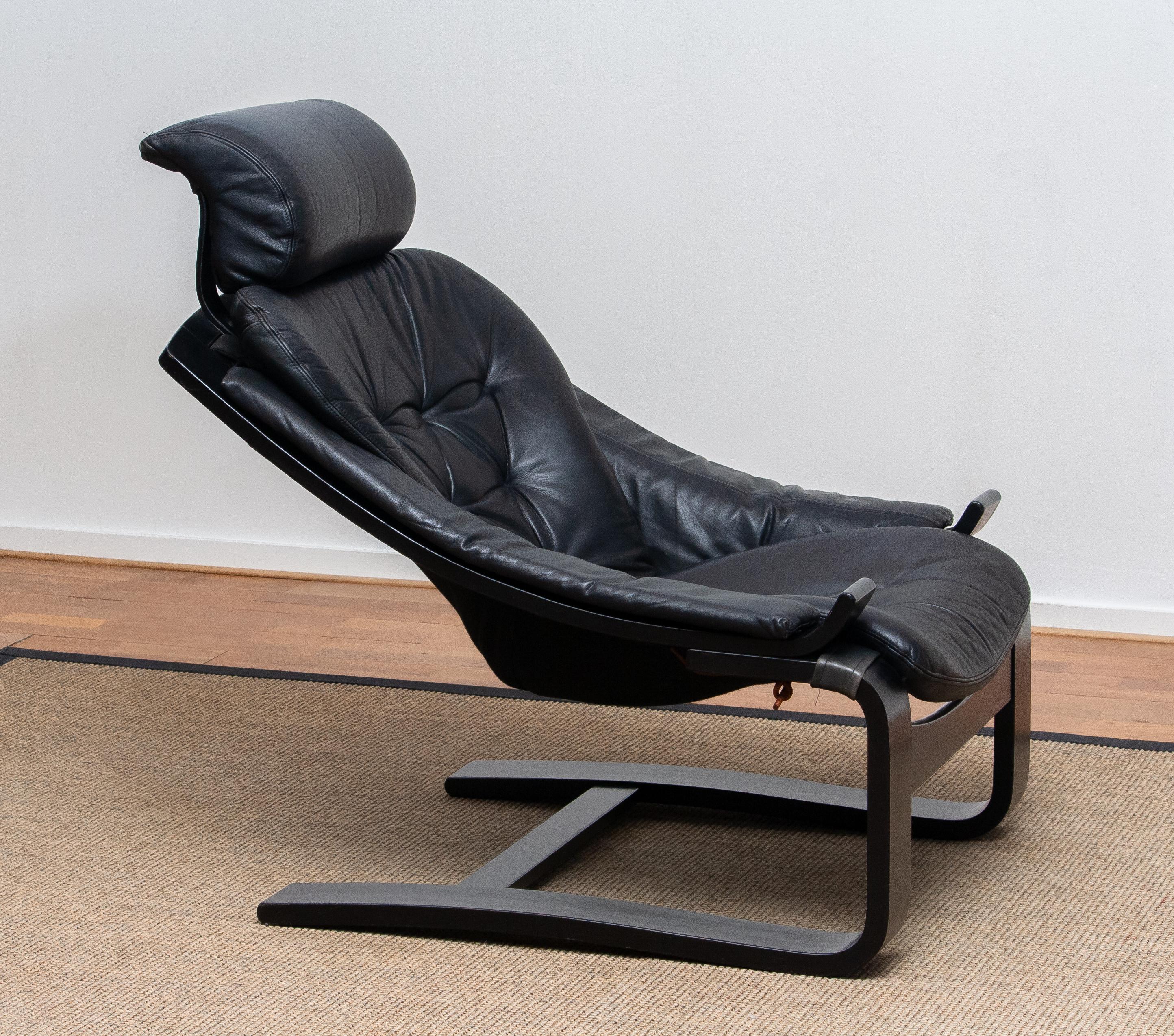 1970s, Black 'Kroken' Lounge Chair By Ake Fribytter for Nelo Sweden In Leather. 1