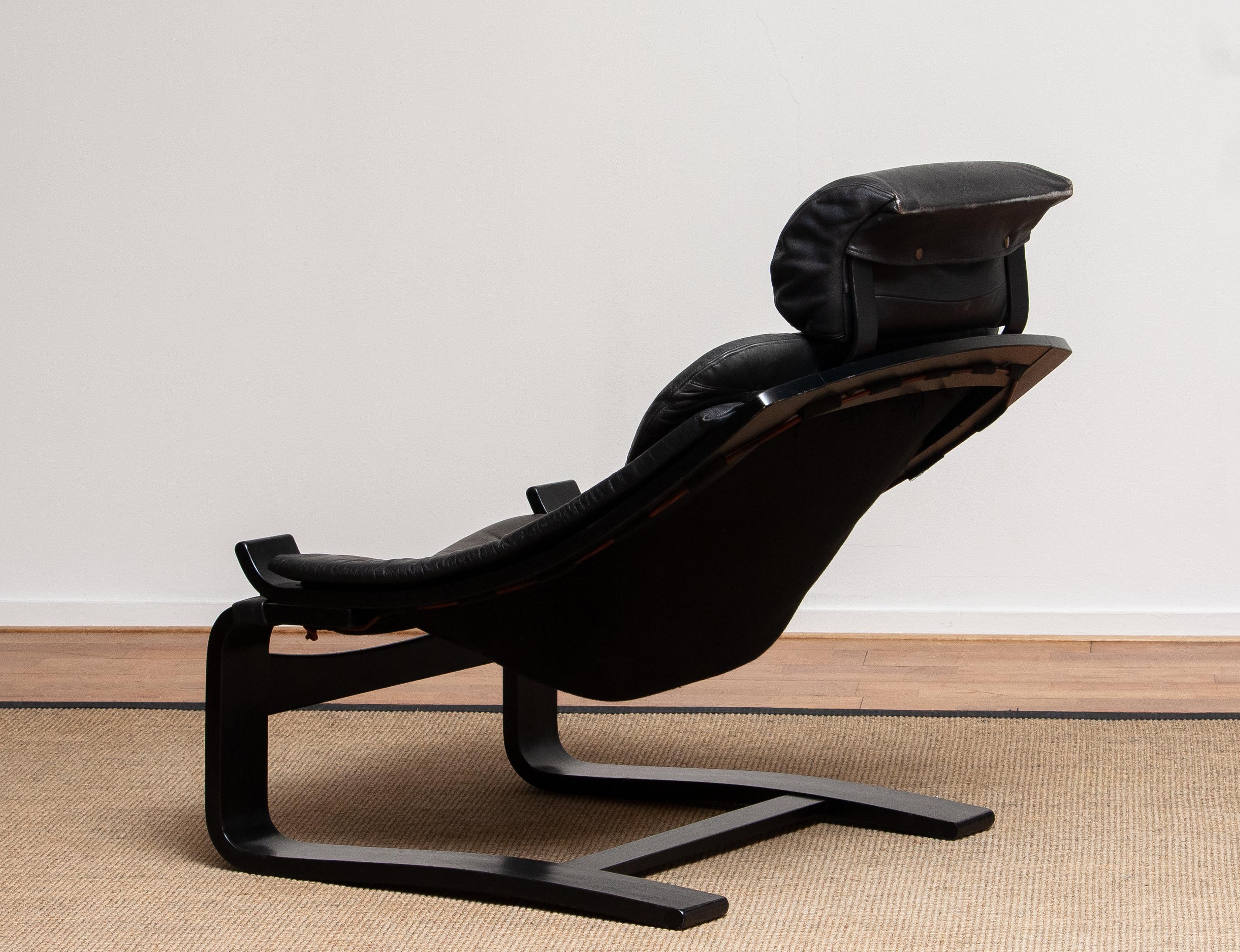 1970s, Black Kroken Lounge Chair by Age Fribytter for Nelo Sweden in Leather 2