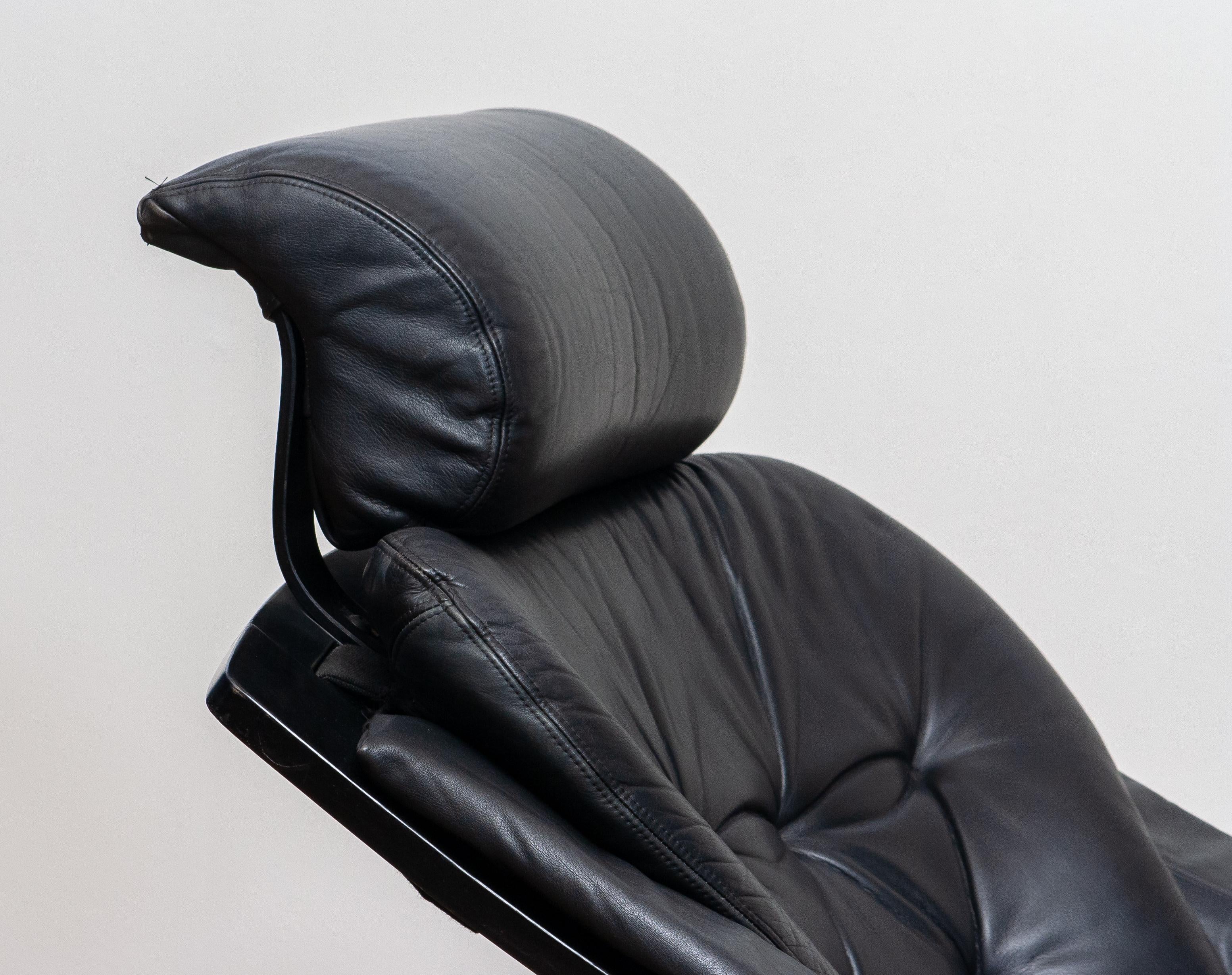 1970s, Black 'Kroken' Lounge Chair by Ake Fribytter for Nelo Sweden in Leather 3