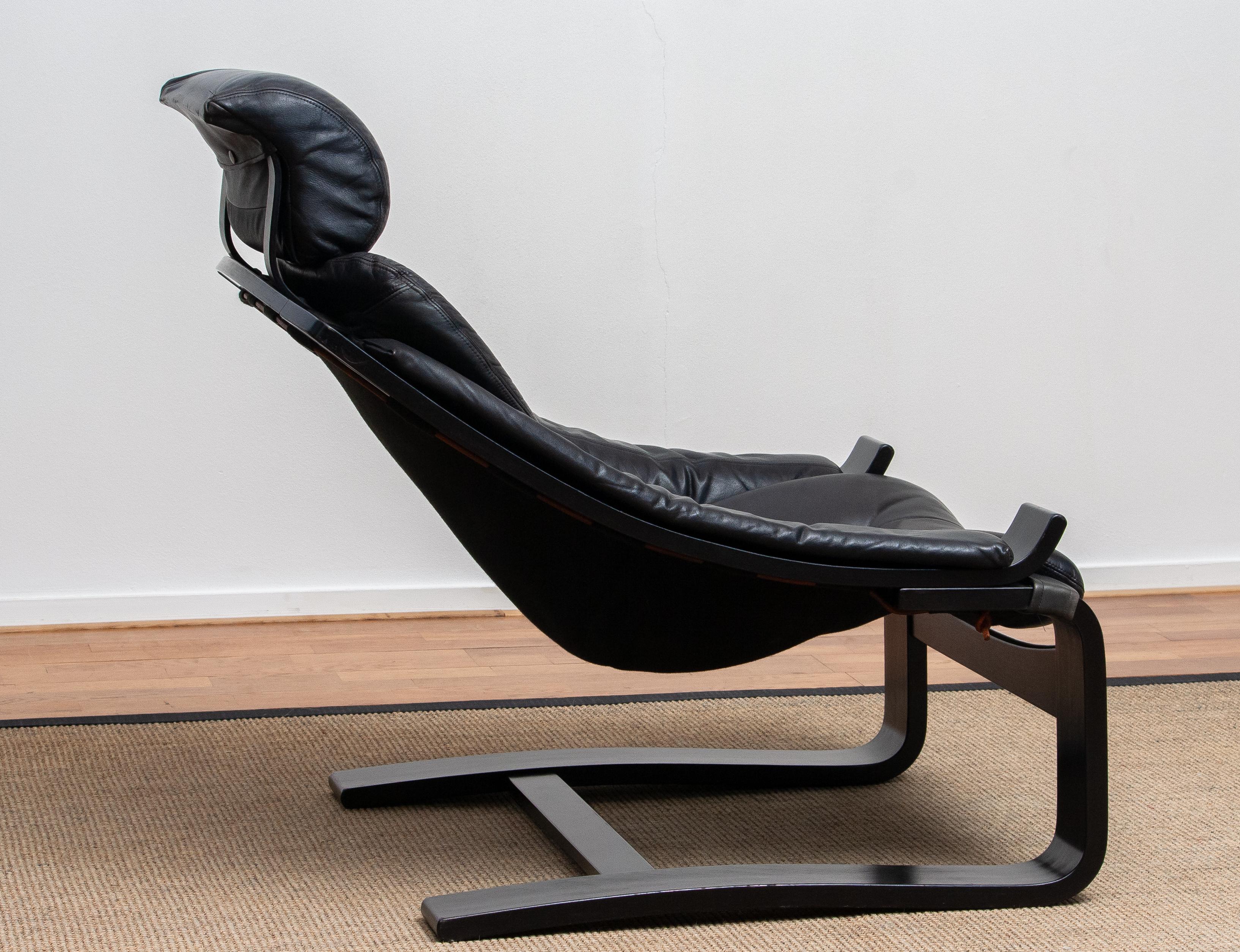 1970s, Black 'Kroken' Lounge Chair by Ake Fribytter for Nelo Sweden in Leather 5