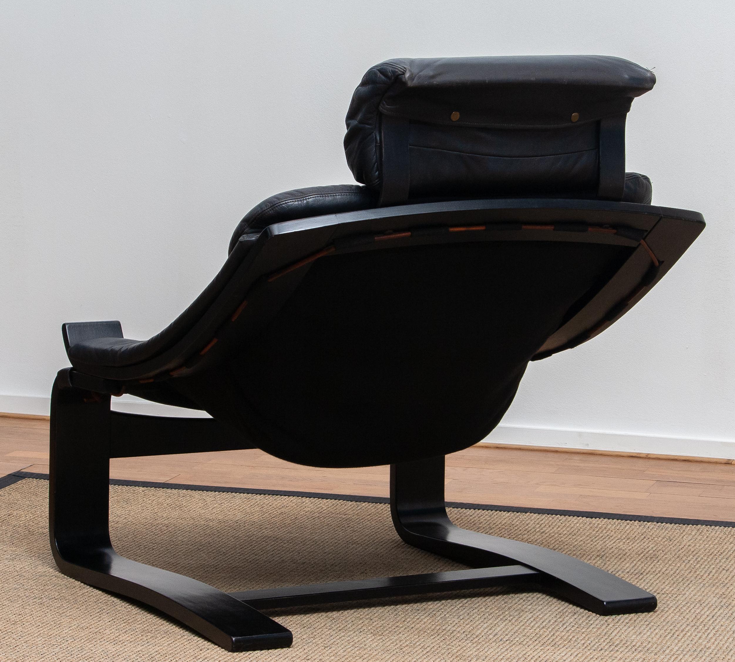 1970s, Black 'Kroken' Lounge Chair by Ake Fribytter for Nelo Sweden in Leather 5