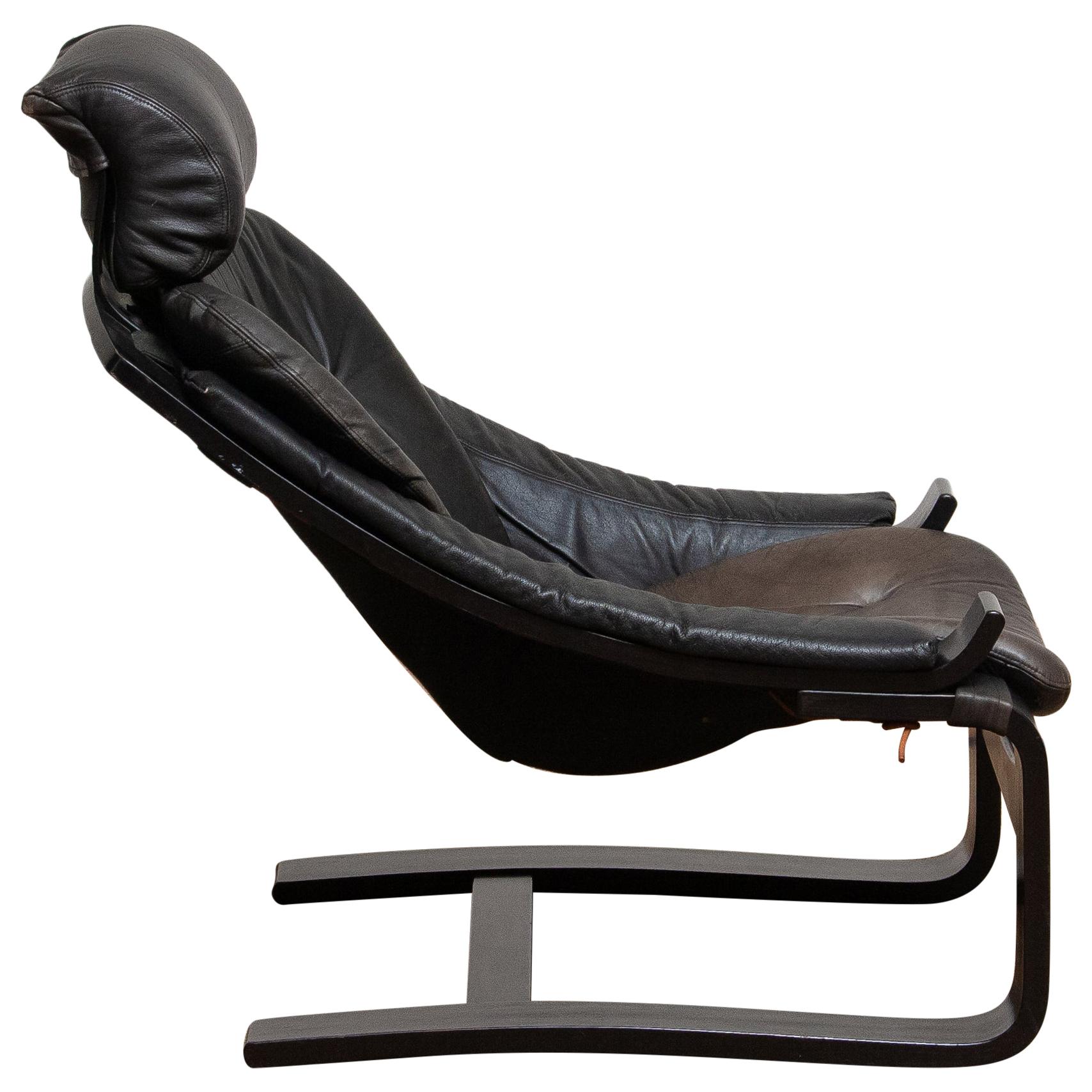 Scandinavian Modern 1970s, Black Kroken Lounge Chair by Ake Fribytter for Nelo Sweden in Leather