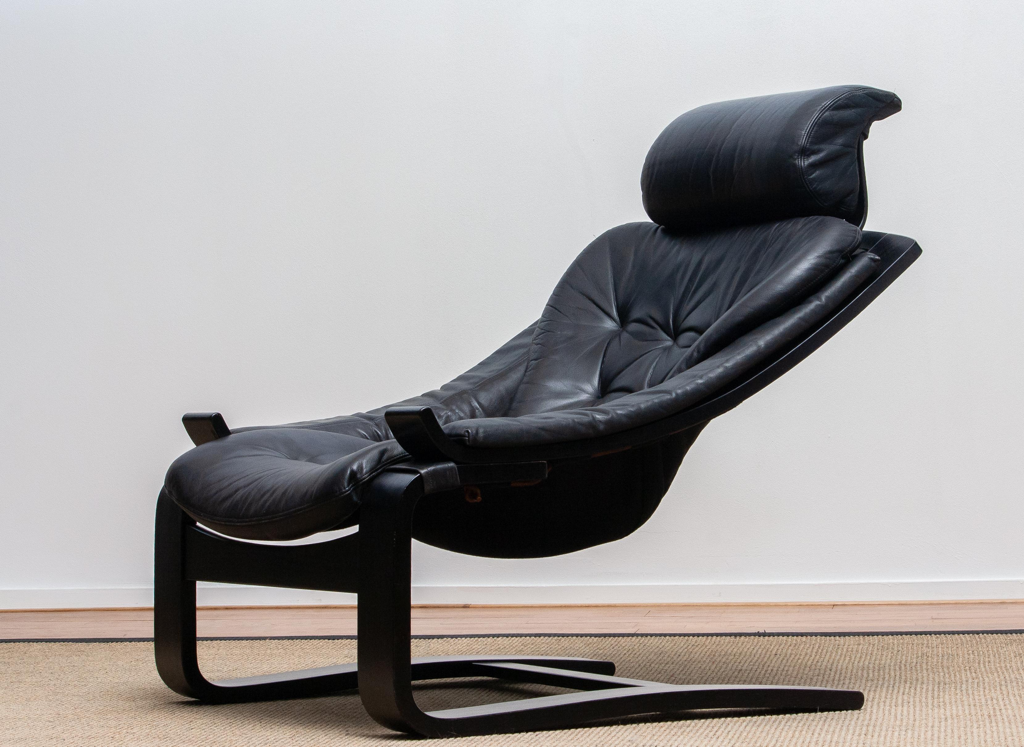 Swedish 1970s, Black 'Kroken' Lounge Chair by Ake Fribytter for Nelo Sweden in Leather