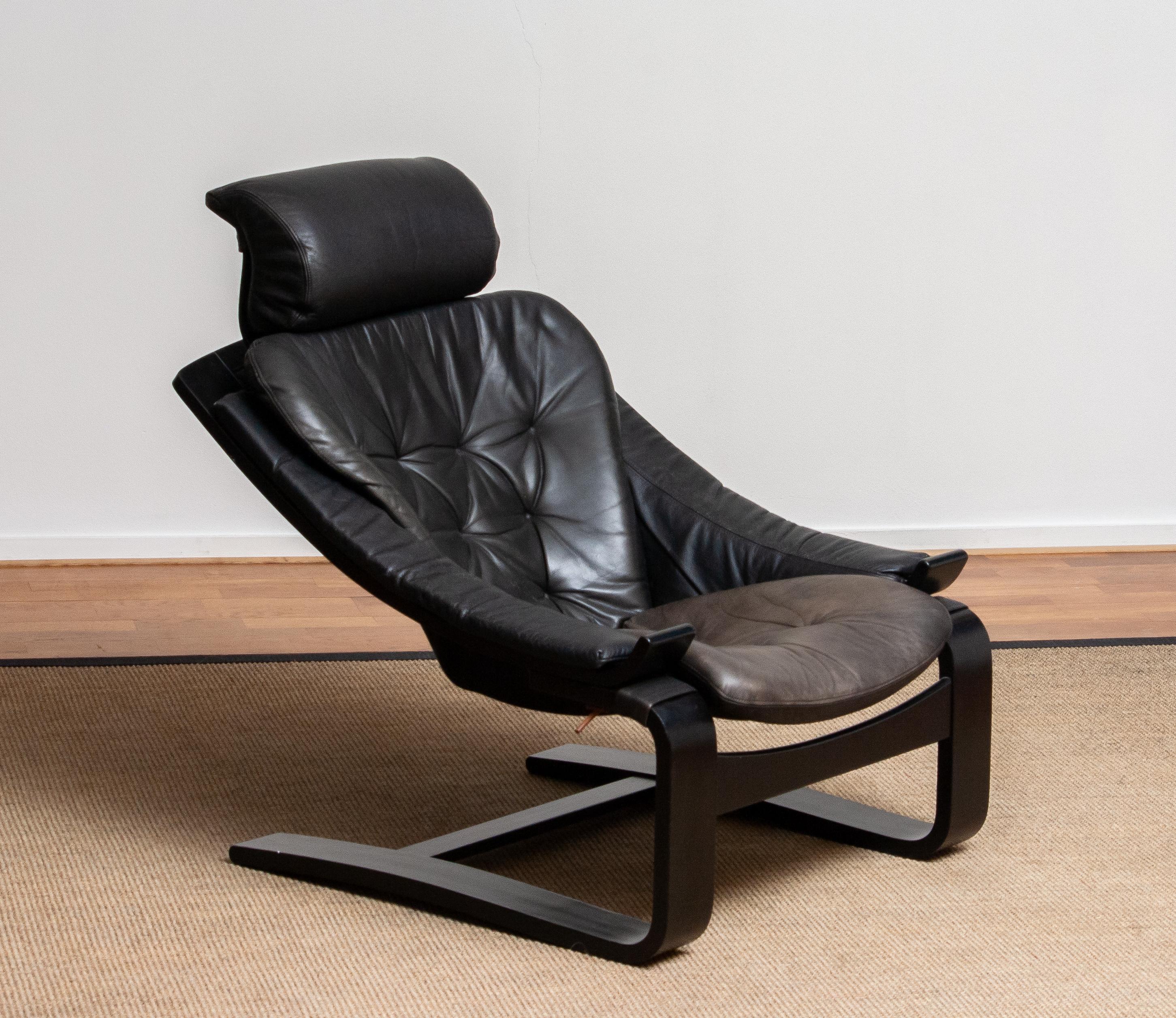 Swedish 1970s, Black Kroken Lounge Chair by Ake Fribytter for Nelo Sweden in Leather