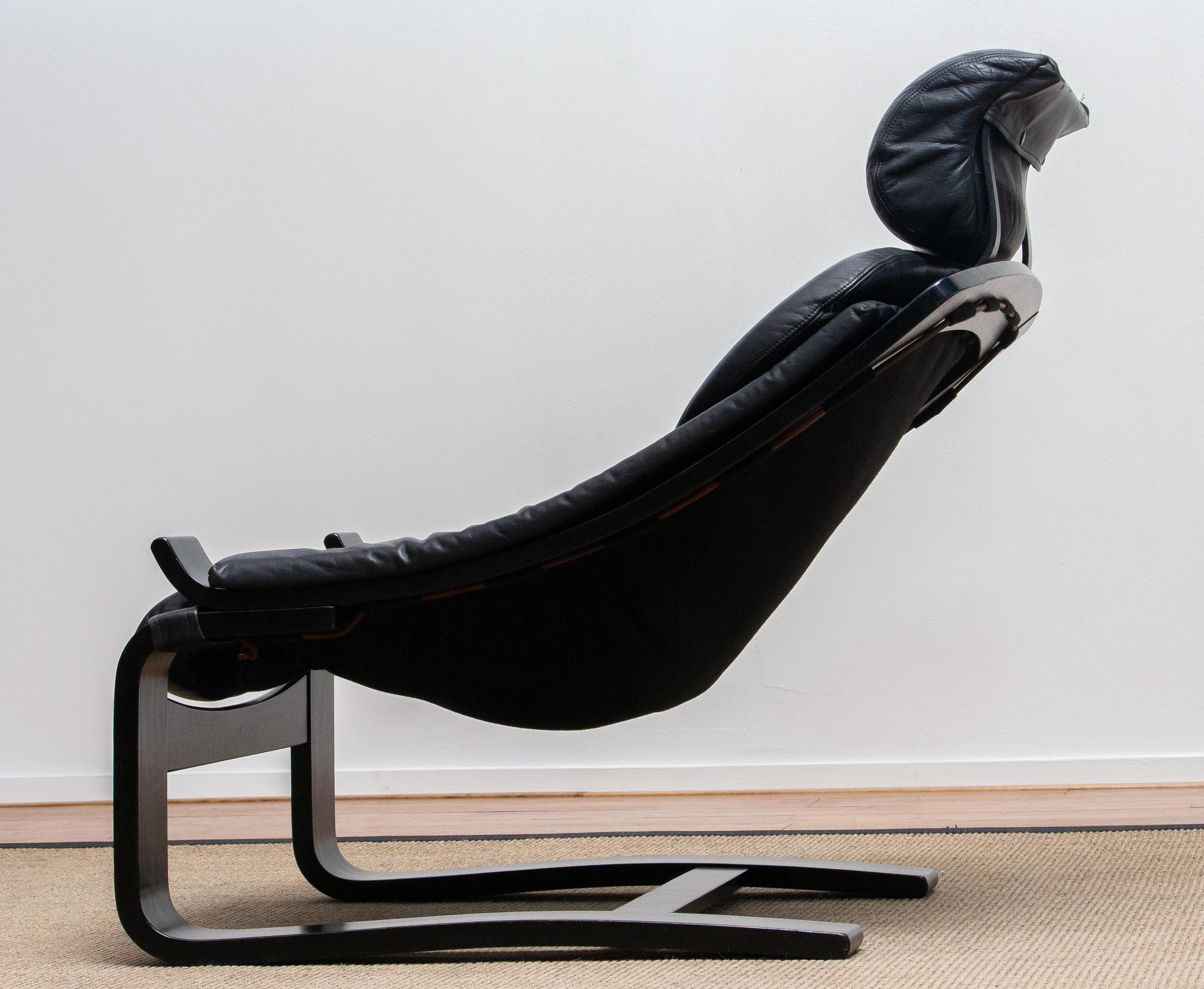 Swedish 1970s, Black 'Kroken' Lounge Chair by Ake Fribytter for Nelo Sweden in Leather