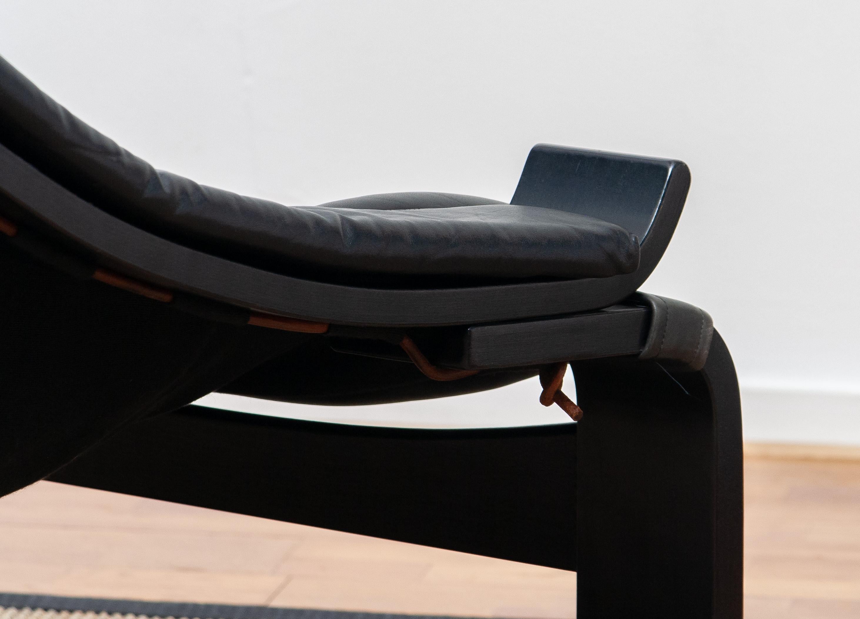 1970s, Black 'Kroken' Lounge Chair by Ake Fribytter for Nelo Sweden in Leather 1