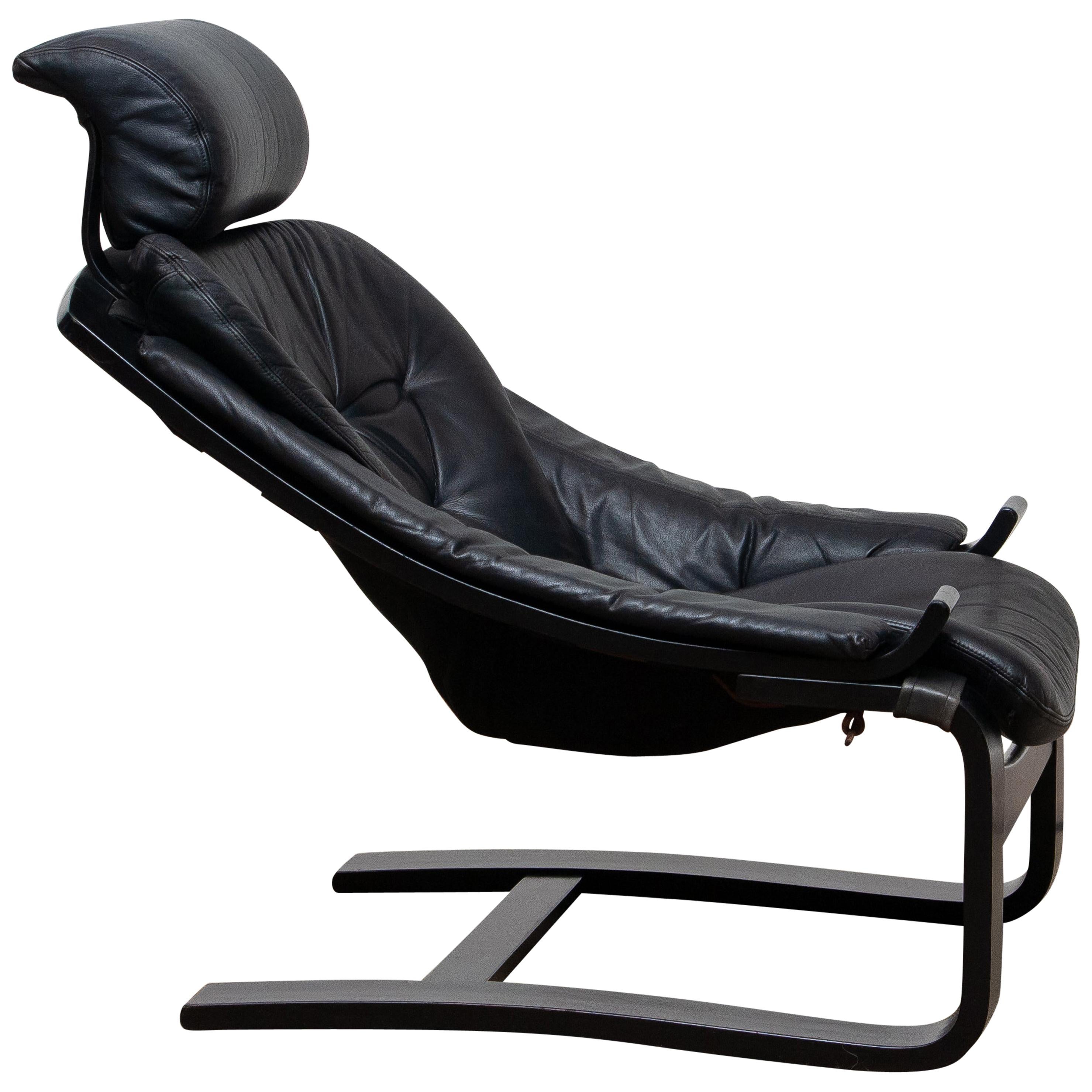 1970s, Black 'Kroken' Lounge Chair by Ake Fribytter for Nelo Sweden in Leather