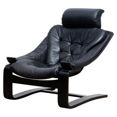 1970s, Black 'Kroken' Lounge Chair by Ake Fribytter for Nelo Sweden in Leather