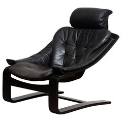 1970s, Black Kroken Lounge Chair by Ake Fribytter for Nelo Sweden in Leather