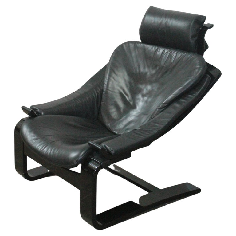 1970s, Black Kroken Lounge Chair by Ake Fribytter for Nelo Sweden in Leather For Sale