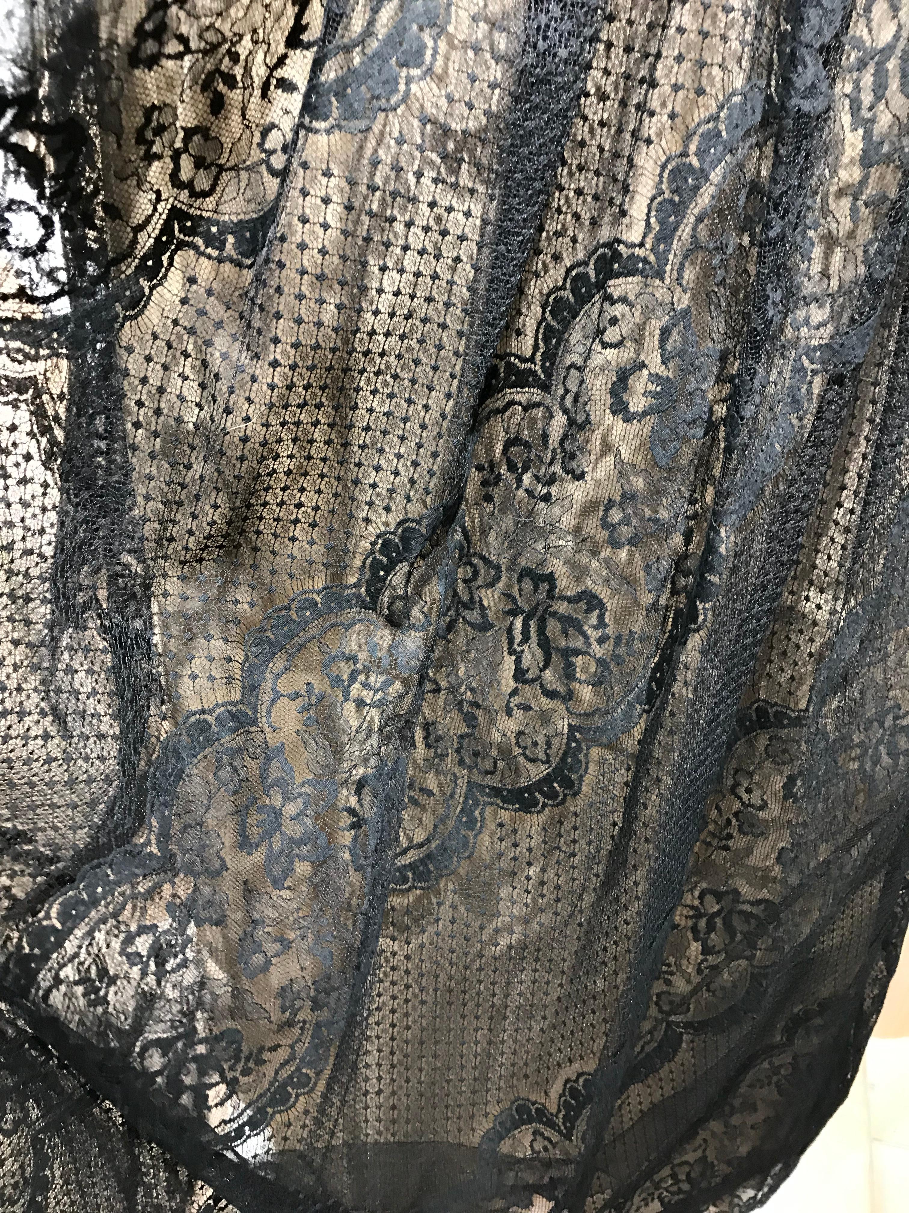 1970s Black Lace One Shoulder Gown 2