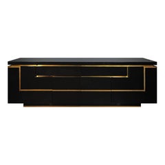 1970s Black Lacquer and Brass Sideboard by Jean Claude Mahey