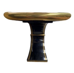 1970s Black Lacquered Console with Brass Trim by William Doezema for Mastercraft