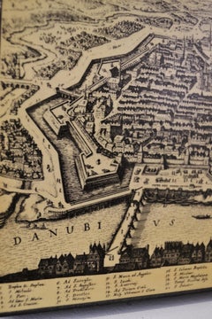 1970s Black Lacquered Decorative Box with Antique Map of Vienna